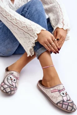 Hot INBLU Domowe Klapki Klapki Sowa GF000018 Beżowe