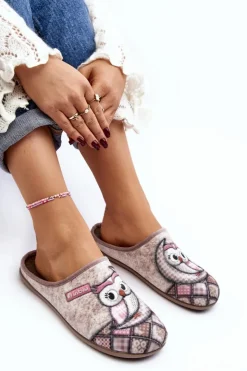 Hot INBLU Domowe Klapki Klapki Sowa GF000018 Beżowe