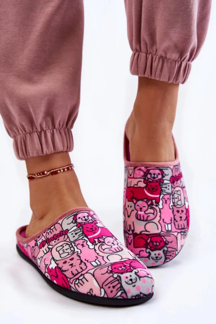 Damskie INBLU Domowe Klapki Papcie W Koty GF-12-023 Różowe
