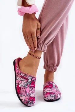 Damskie INBLU Domowe Klapki Papcie W Koty GF-12-023 Różowe