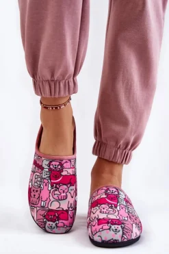 Damskie INBLU Domowe Klapki Papcie W Koty GF-12-023 Różowe