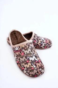 Hot INBLU Domowe Klapki Papcie W Koty GF-12-011 Beżowe