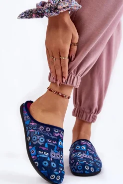 INBLU Kapcie Klasyczne|Klapki Damskie Klasyczne*Domowe Klapki Papcie W Koty GF-12-004 Granatowe