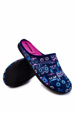 INBLU Kapcie Klasyczne|Klapki Damskie Klasyczne*Domowe Klapki Papcie W Koty GF-12-004 Granatowe