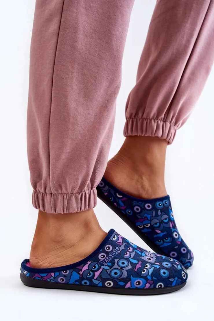 INBLU Kapcie Klasyczne|Klapki Damskie Klasyczne*Domowe Klapki Papcie W Koty GF-12-004 Granatowe