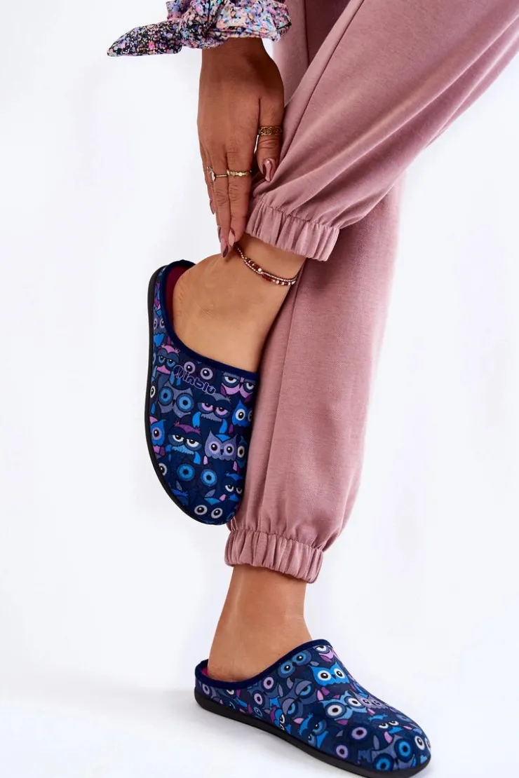 INBLU Kapcie Klasyczne|Klapki Damskie Klasyczne*Domowe Klapki Papcie W Koty GF-12-004 Granatowe