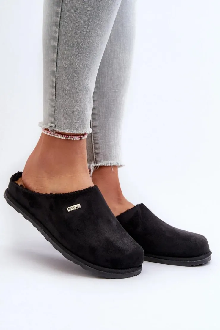 Damskie INBLU Domowe Ocieplane Klapki Papcie CS-34-014 Czarne