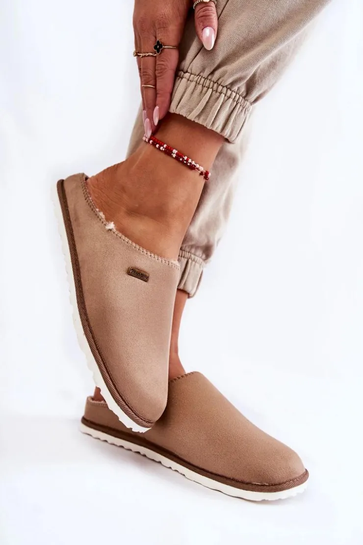 INBLU Domowe Ocieplane Klapki Papcie CS-34-011 Beżowe