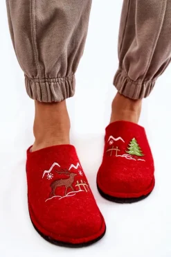 Big Star Shoes Kapcie Klasyczne*Domowe Papcie Big Star KK276017 Czerwono-Beżowe