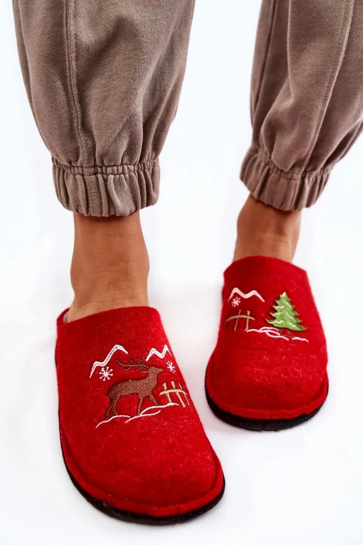 Big Star Shoes Kapcie Klasyczne*Domowe Papcie Big Star KK276017 Czerwono-Beżowe