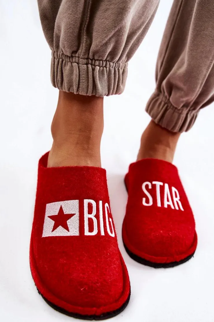 Big Star Shoes Kapcie Klasyczne*Domowe Papcie Big Star KK276022 Czerwone Czerwony