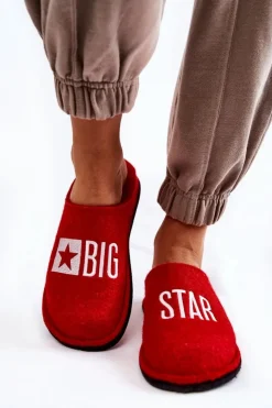 Big Star Shoes Kapcie Klasyczne*Domowe Papcie Big Star KK276022 Czerwone Czerwony