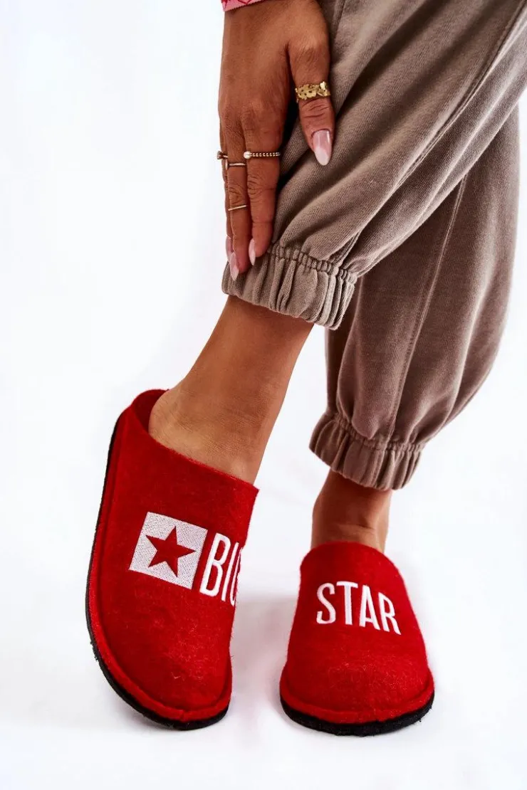 Big Star Shoes Kapcie Klasyczne*Domowe Papcie Big Star KK276022 Czerwone Czerwony