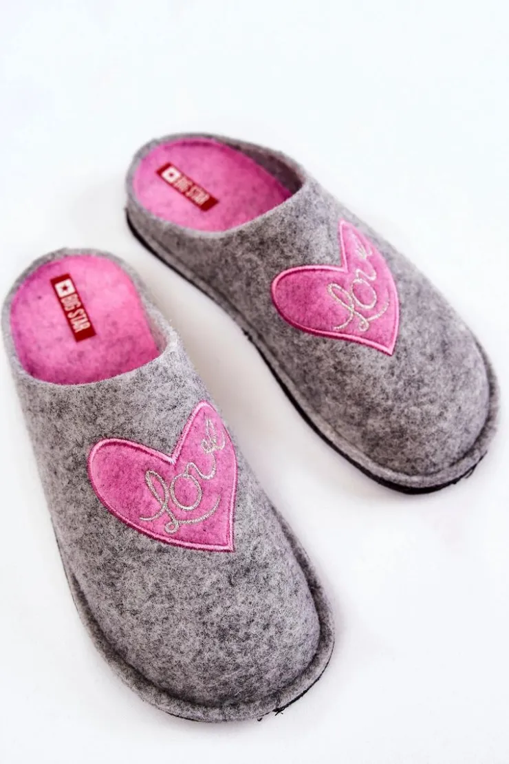 Damskie Big Star Shoes Domowe Papcie Big Star KK276020 Szaro-Różowe