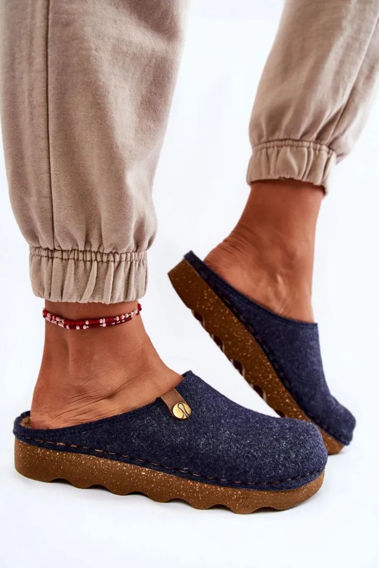 Hot INBLU Domowe Papcie Klapki Profilaktyczne DK-08-041 Granatowe