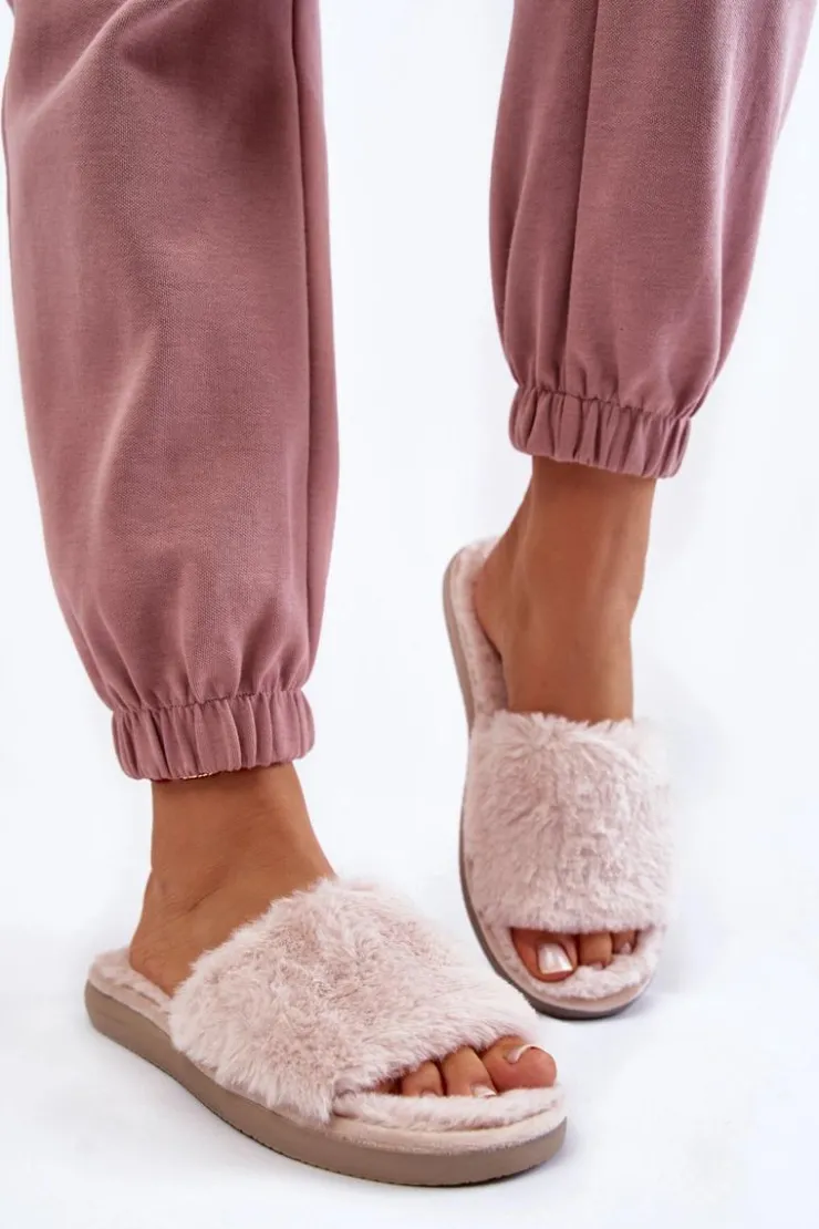 Damskie INBLU Domowe Papcie Klapki Z Futerkiem EK-05-011 Beżowe