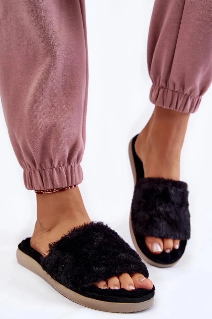 INBLU Domowe Papcie Klapki Z Futerkiem EK-05-014 Czarne