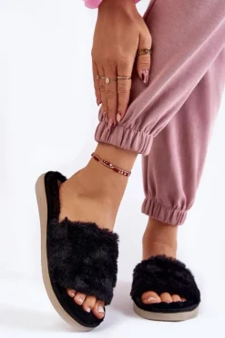 INBLU Domowe Papcie Klapki Z Futerkiem EK-05-014 Czarne