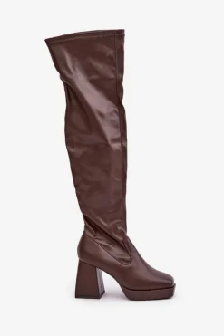 Damskie Boto Dopasowane Kozaki Za Kolano Na Słupku Ciemnobrązowe Sanniraen