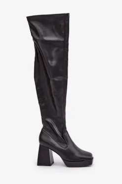 Outlet Boto Dopasowane Kozaki Za Kolano Na Słupku Czarne Sanniraen Czarny