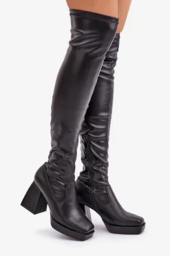 Outlet Boto Dopasowane Kozaki Za Kolano Na Słupku Czarne Sanniraen Czarny
