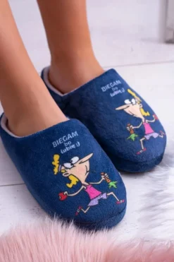 Hot Boto Dreex Pluszowe Damskie Granatowe Papcie Biegam Bo Lubię