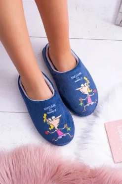 Hot Boto Dreex Pluszowe Damskie Granatowe Papcie Biegam Bo Lubię