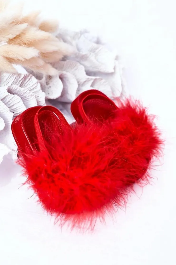 New Boto Dziecięce Gumowe Klapki Z Futerkiem Czerwone Skylar