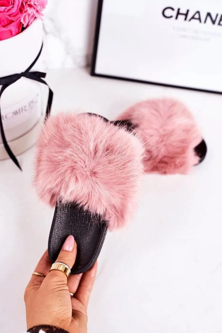 Damskie Boto Dziecięce Klapki Z Futerkiem Różowe Fashionista