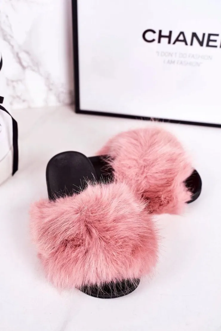 Damskie Boto Dziecięce Klapki Z Futerkiem Różowe Fashionista