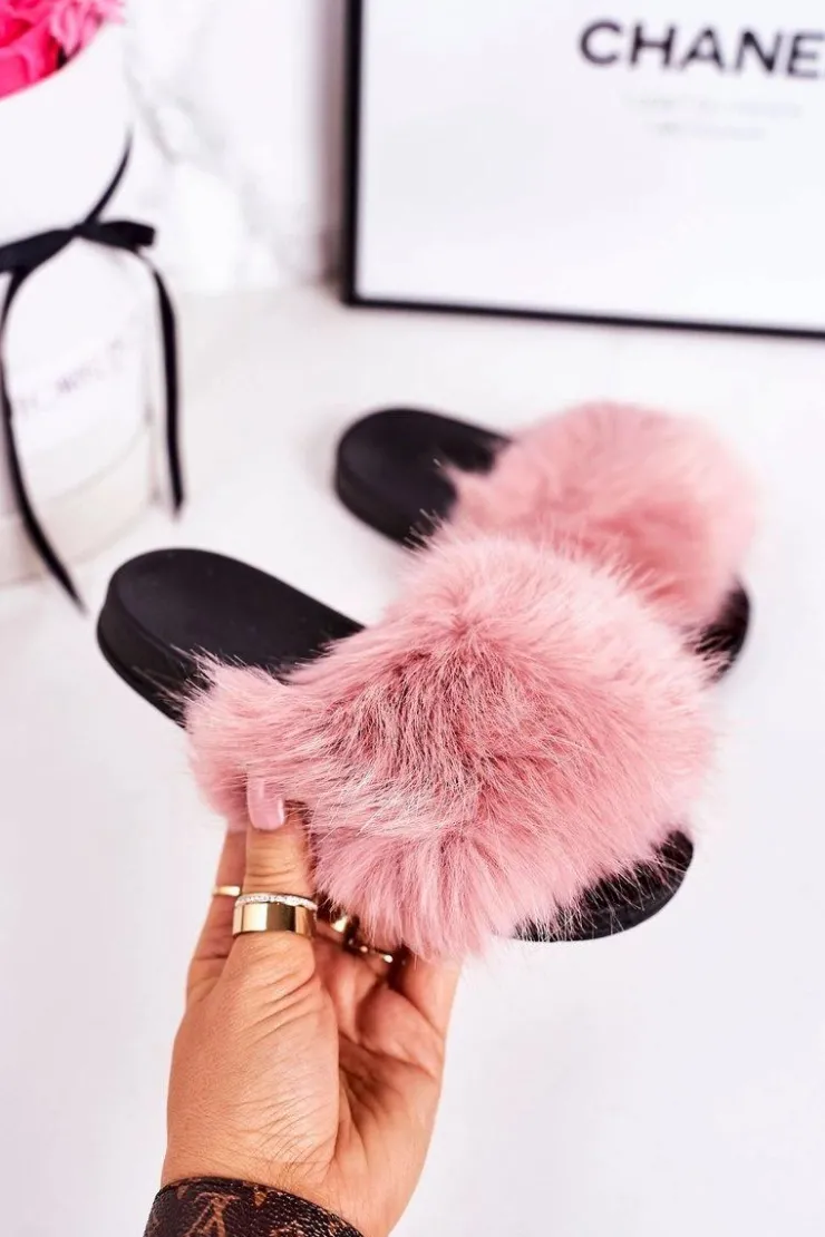 Damskie Boto Dziecięce Klapki Z Futerkiem Różowe Fashionista