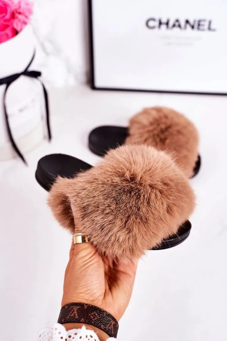 Best Boto Dziecięce Klapki Z Futerkiem Jasny Brąz Fashionista