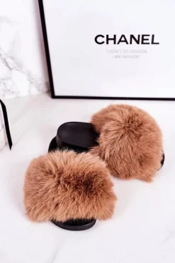 Best Boto Dziecięce Klapki Z Futerkiem Jasny Brąz Fashionista