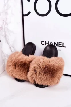 Best Boto Dziecięce Klapki Z Futerkiem Jasny Brąz Fashionista