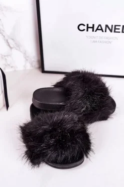 Boto Dziewczęce|Klapki Z Futerkiem*Dziecięce Klapki Z Futerkiem Czarne Fashionista