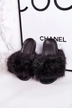 Boto Dziewczęce|Klapki Z Futerkiem*Dziecięce Klapki Z Futerkiem Czarne Fashionista