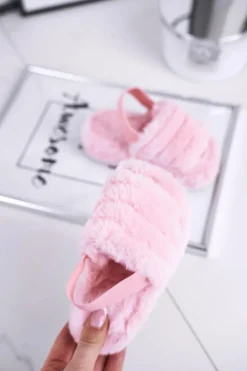 Boto Dziewczęce|Klapki Z Futerkiem*Dziecięce klapki z futerkiem i gumką różowe Fluffy