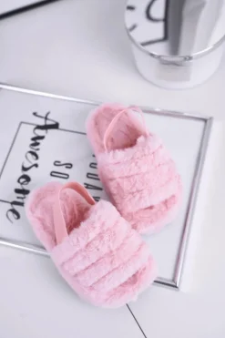 Boto Dziewczęce|Klapki Z Futerkiem*Dziecięce klapki z futerkiem i gumką różowe Fluffy
