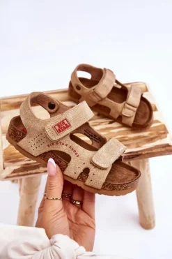 Discount Big Star Shoes Dziecięce Lekkie Sandałki Na Rzepy Big Star LL374140 Beżowe