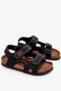 Damskie Big Star Shoes Dziecięce Lekkie Sandałki Na Rzepy Big Star LL374141 Czarne