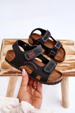 Damskie Big Star Shoes Dziecięce Lekkie Sandałki Na Rzepy Big Star LL374141 Czarne