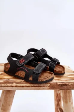 Damskie Big Star Shoes Dziecięce Lekkie Sandałki Na Rzepy Big Star LL374141 Czarne