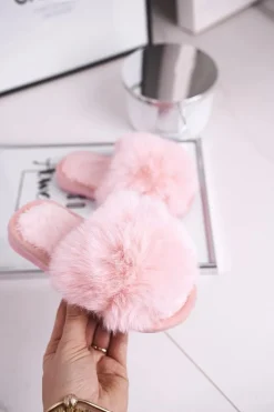 Damskie Boto Dziecięce Papcie Klapki z Futerkiem Jasny Róż Snow Ball