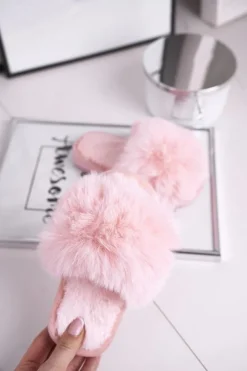 Damskie Boto Dziecięce Papcie Klapki z Futerkiem Jasny Róż Snow Ball