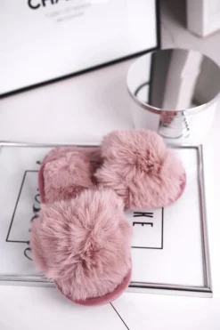 Boto Dziewczęce|Dziewczęce*Dziecięce Papcie Klapki z Futerkiem Pudrowy Róż Snow Ball