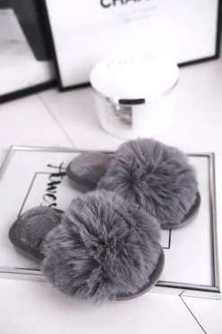 Sale Boto Dziecięce Papcie Klapki z Futerkiem Szare Snow Ball