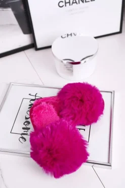 Outlet Boto Dziecięce Papcie Klapki z Futerkiem Fuksja Snow Ball