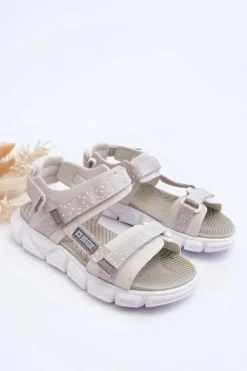 Outlet Big Star Shoes Dziecięce Sandałki Na Rzep Big Star LL374201 Biało-Srebrne