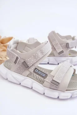 Outlet Big Star Shoes Dziecięce Sandałki Na Rzep Big Star LL374201 Biało-Srebrne