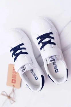 Damskie Big Star Shoes Dziecięce Trampki Na Rzep Big Star DD374107 Biało-Granatowe